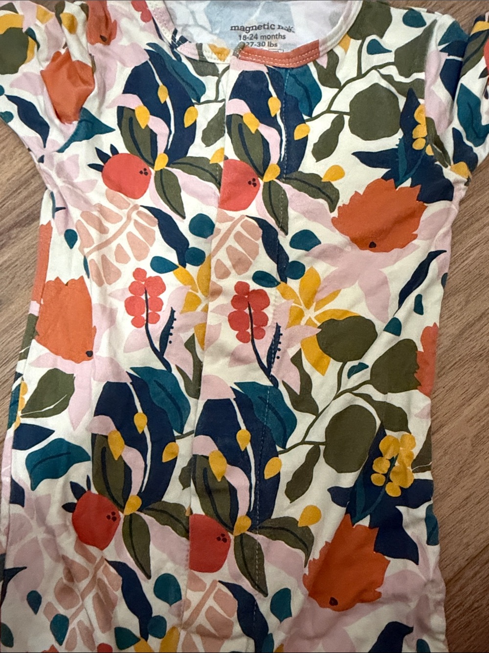 Magnetic Me Floral Footed One-Piece - Pink, Orange, Blue, Green, Yellow - Picture 3 of 3